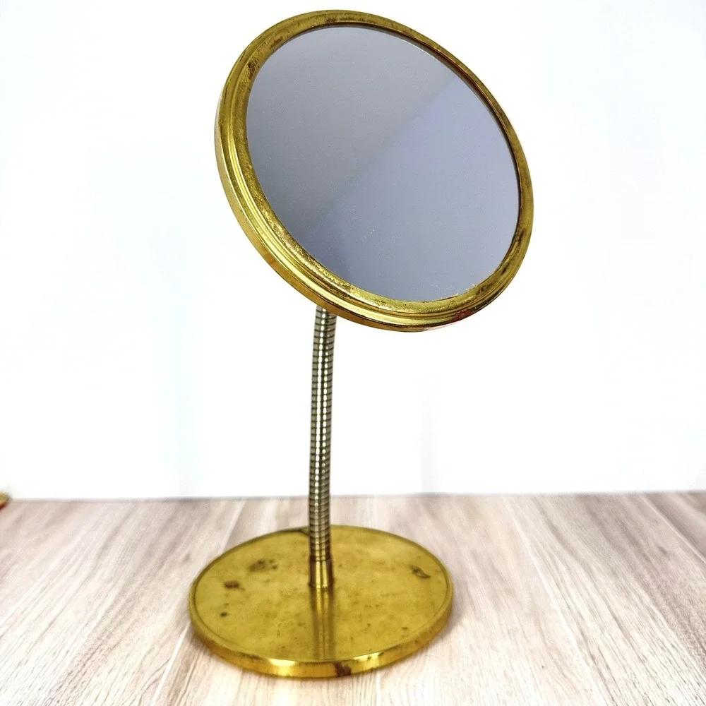 Vintage Brass Double Sided Vanity Mirror Gooseneck Hollywood‎ Regency MCM